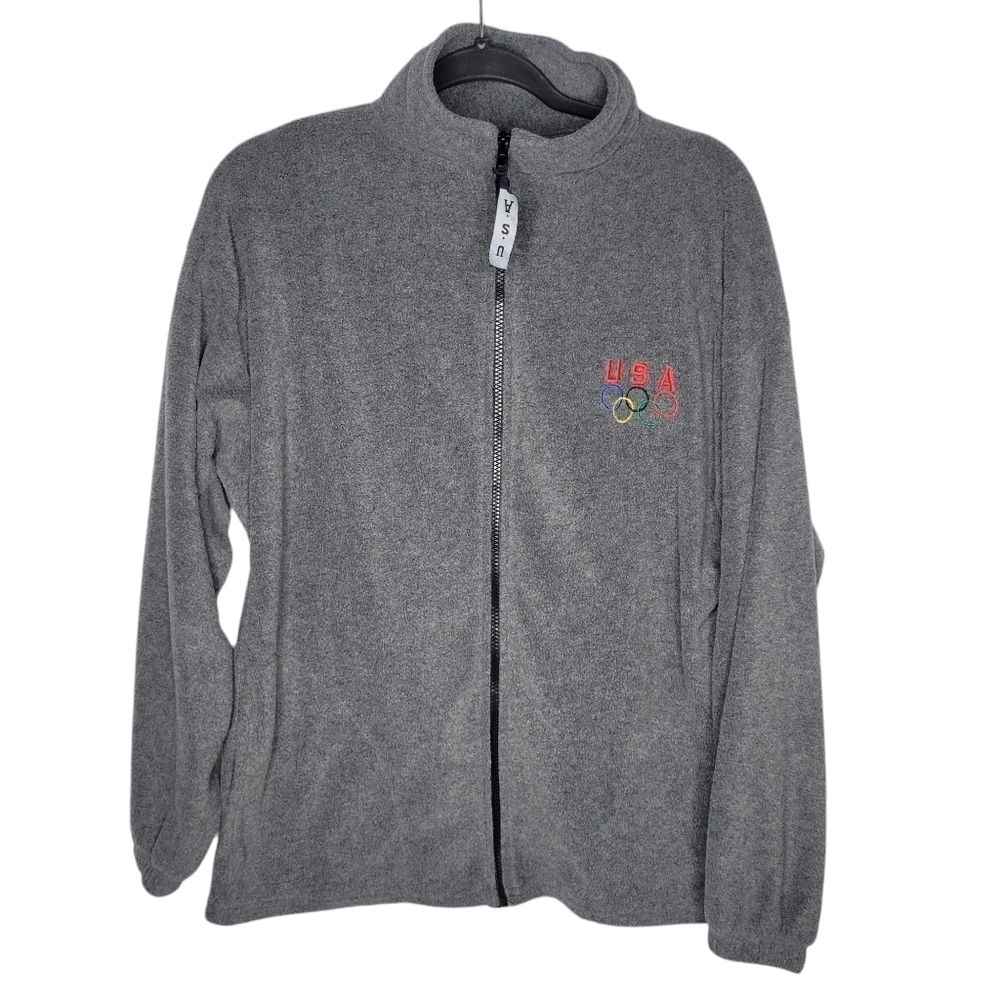 Vintage USA Olympics Full Zip Fleece Jacket Grey Size Large Made in USA